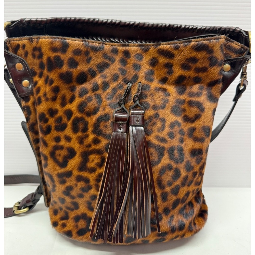 Patricia Nash Torresina  Leather Bucket Crossbody Bag LEOPARD CALF HAIR PURSE